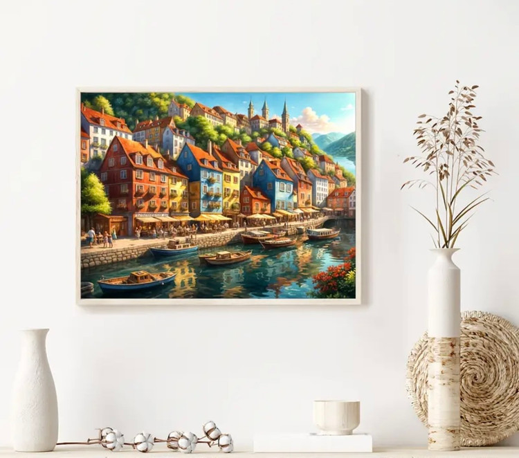 نقاشی الماسی طرح خونه های رنگی سایز 50*40