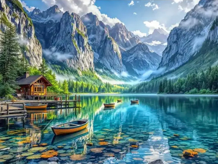 نقاشی الماسی با الماس مربع طرح رودخونه کوهستانی سایز 50*40
