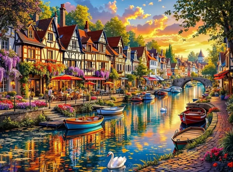 نقاشی الماسی با الماس مربع طرح خونه های قایقی سایز 40*50