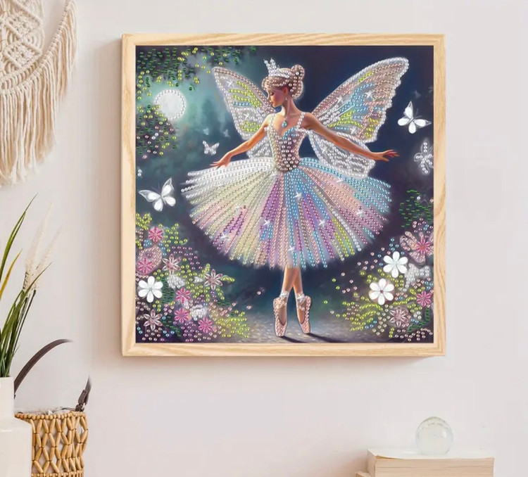 نقاشی جواهری طرح بالرین بالدار سایز 30*30