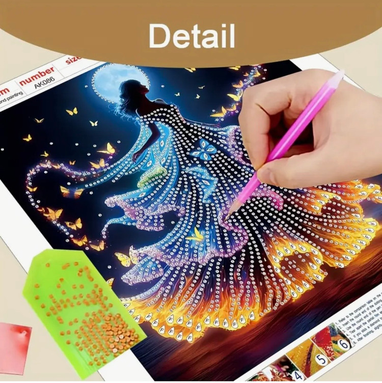 نقاشی الماسی طرح بانوی پروانه سایز 30*30