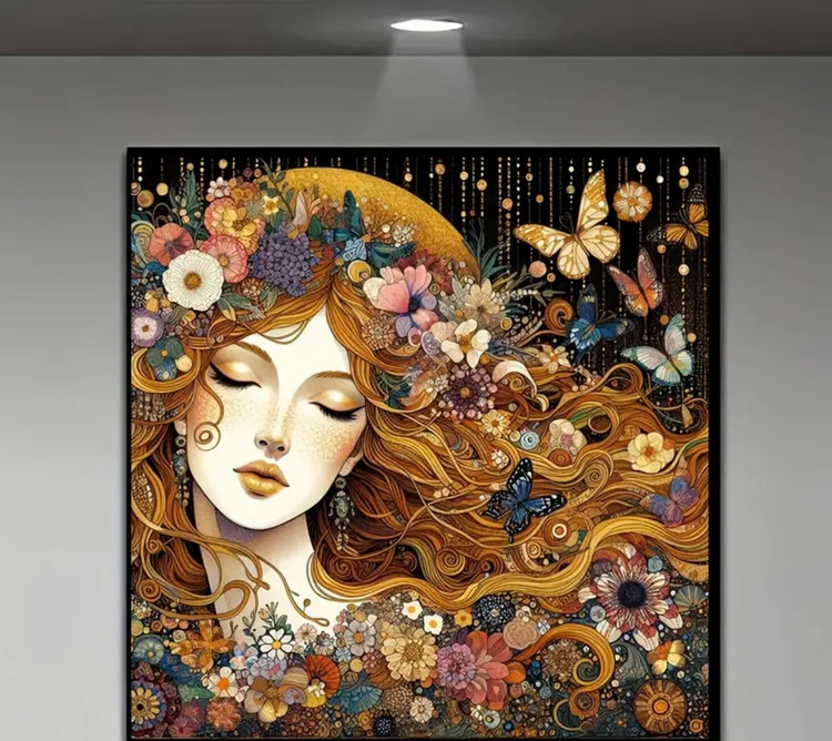 نقاشی الماسی طرح بانوی گلها سایز 30*30