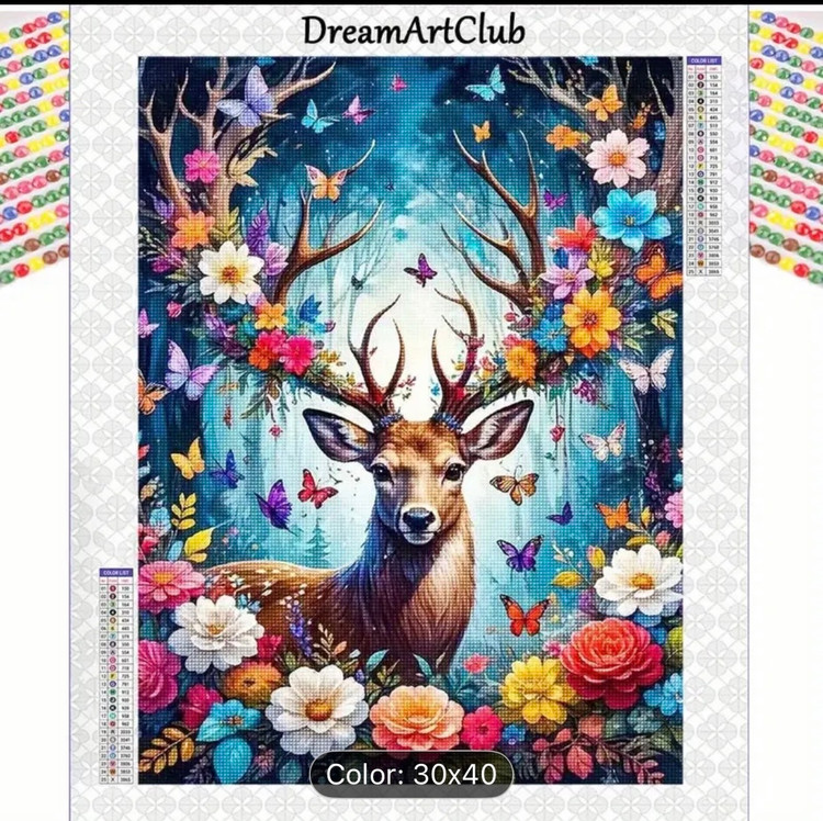 نقاشی الماسی طرح گوزن در جنگل گلها سایز 40*30