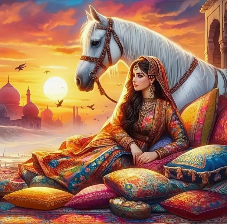 نقاشی الماسی طرح بانوی شرقی سایز 40*40