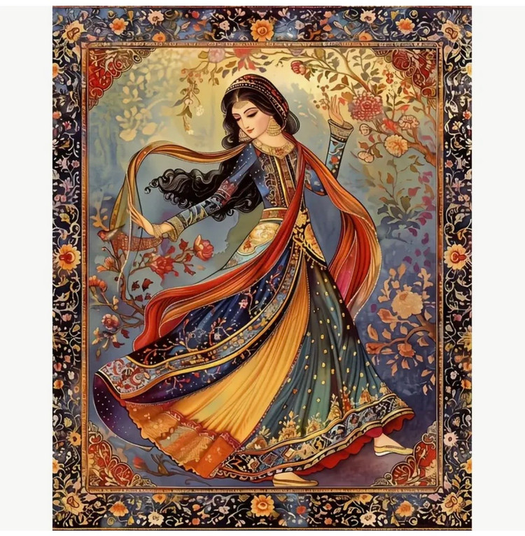 نقاشی الماسی طرح بانوی ایرانی در رقص سنتی سایز 50*40