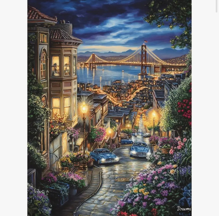 نقاشی الماسی با الماس مربع طرح شهر شبانه سایز 50*40