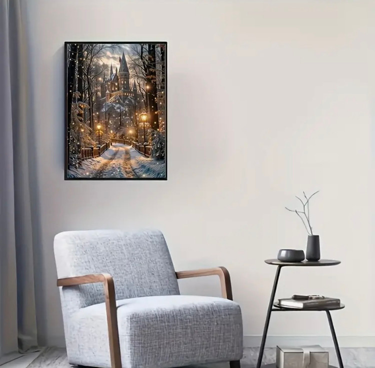نقاشی الماسی با الماس مربع طرح شهر شبانه سایز 50*40