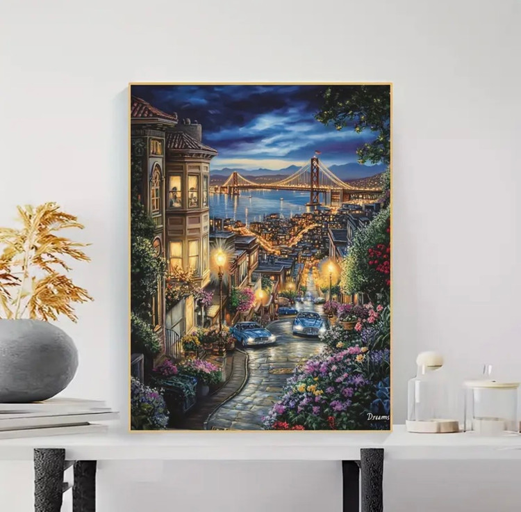 نقاشی الماسی با الماس مربع طرح شهر شبانه سایز 50*40