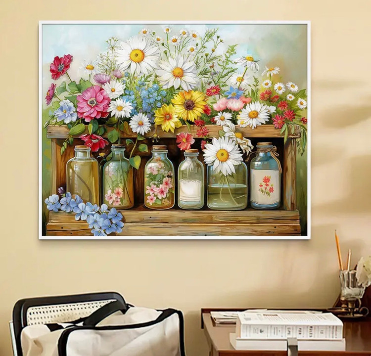 نقاشی با اعداد طرح گلدون های دکوری سایز 50*40