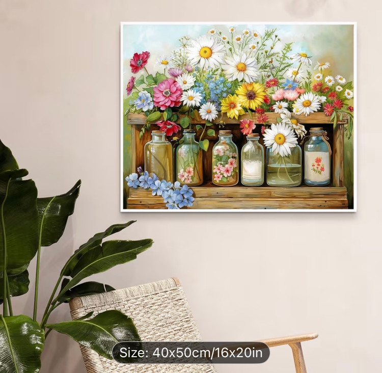 نقاشی با اعداد طرح گلدون های دکوری سایز 50*40