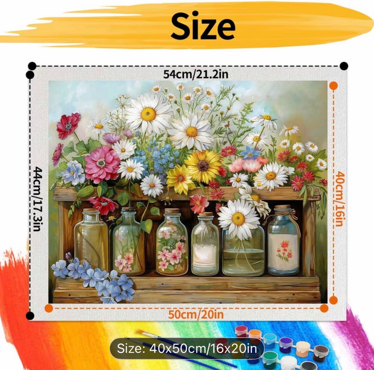 نقاشی با اعداد طرح گلدون های دکوری سایز 50*40