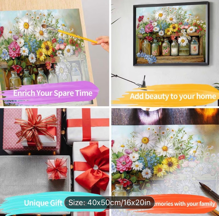 نقاشی با اعداد طرح گلدون های دکوری سایز 50*40