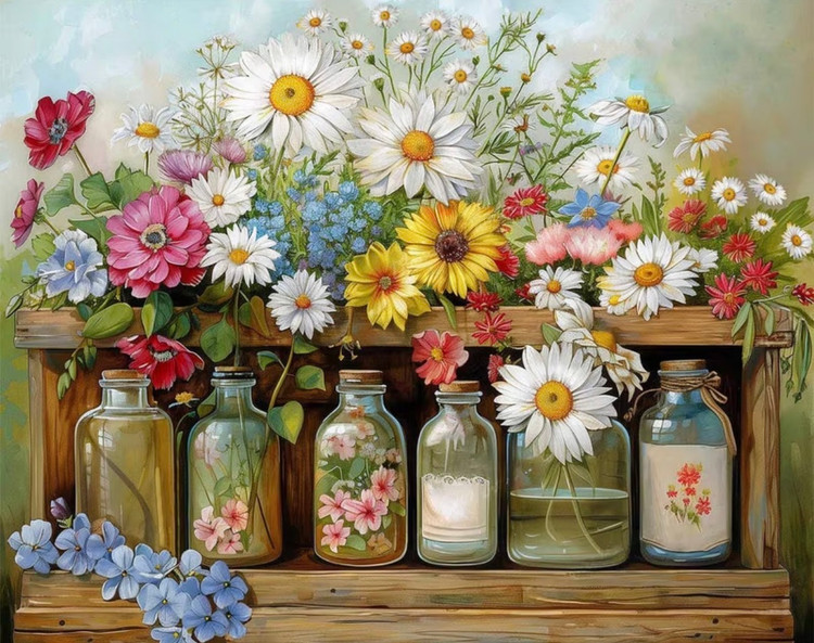 نقاشی با اعداد طرح گلدون های دکوری سایز 50*40