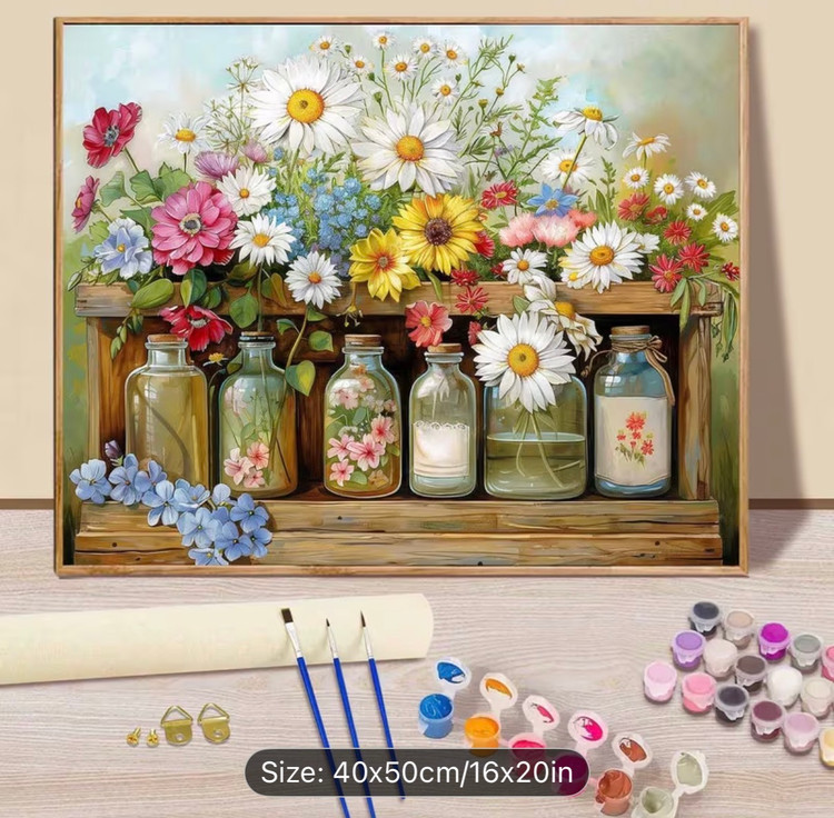 نقاشی با اعداد طرح گلدون های دکوری سایز 50*40
