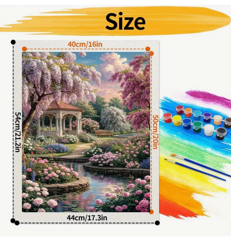 نقاشی با اعداد طرح باغ رویایی آلاچیق سایز 50*40