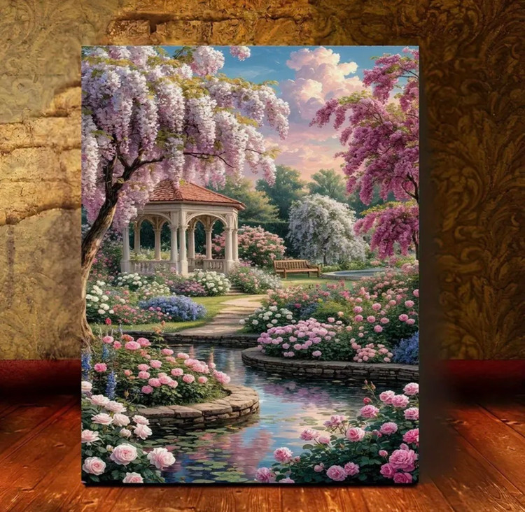 نقاشی با اعداد طرح باغ رویایی آلاچیق سایز 50*40