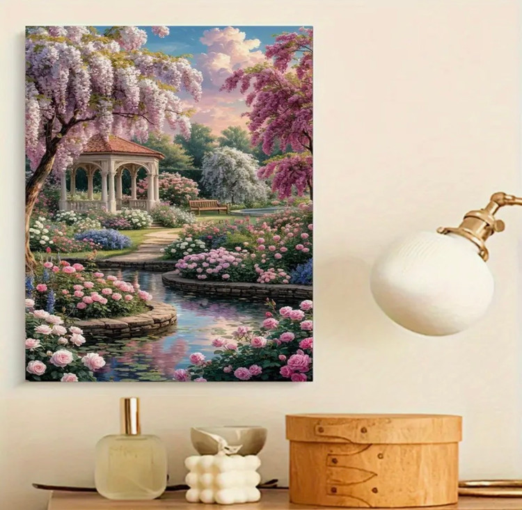 نقاشی با اعداد طرح باغ رویایی آلاچیق سایز 50*40
