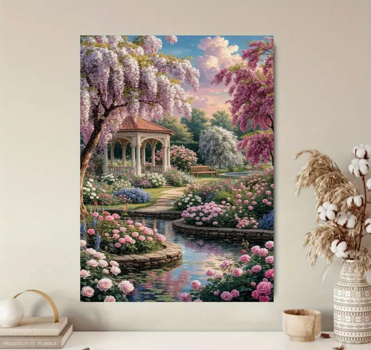 نقاشی با اعداد طرح باغ رویایی آلاچیق سایز 50*40