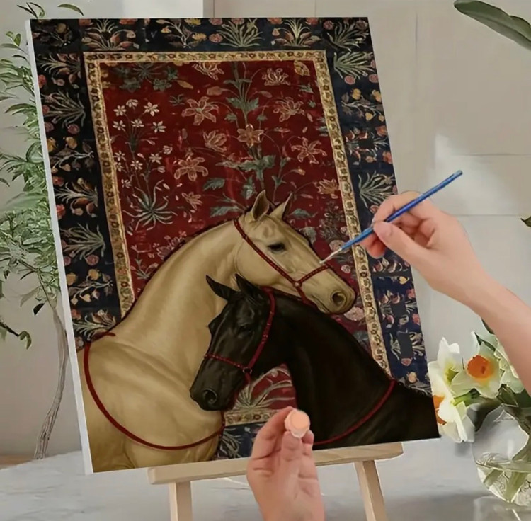 نقاشی با اعداد طرح فرش و اسب ایرانی سایز 50*40