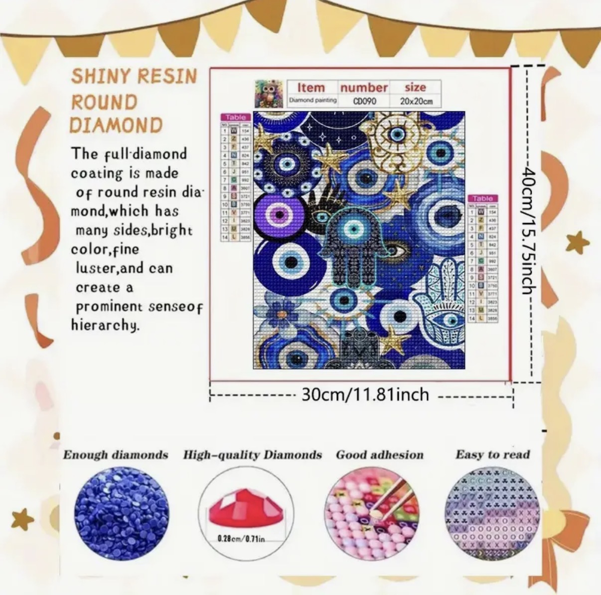 نقاشی الماسی طرح چشم زخم سایز 40*30
