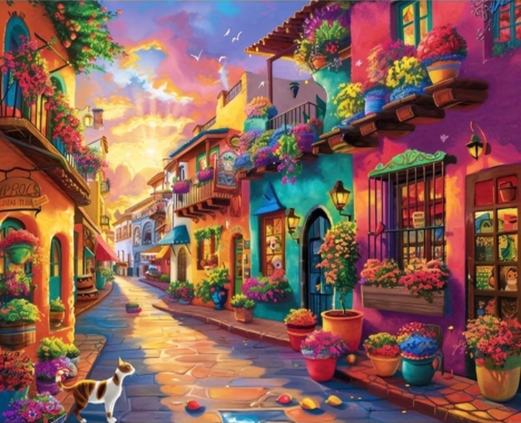 نقاشی با اعداد طرح خونه های رنگی سایز 50*40