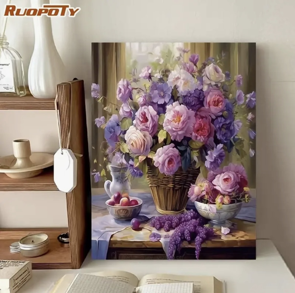 نقاشی با اعداد طرح سبد گلهای بنفش سایز 50*40