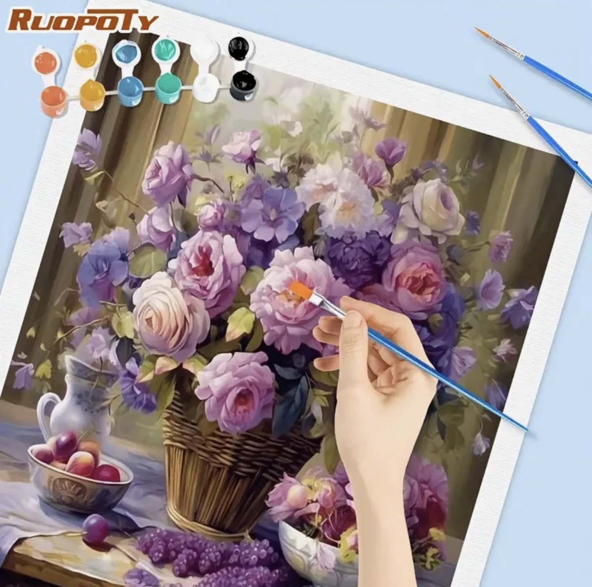 نقاشی با اعداد طرح سبد گلهای بنفش سایز 50*40