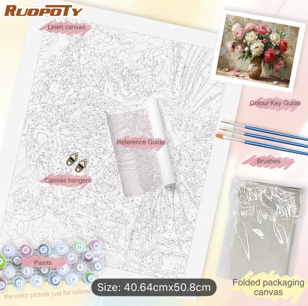 نقاشی با اعداد طرح گلهای کلاسیک سایز 50*40