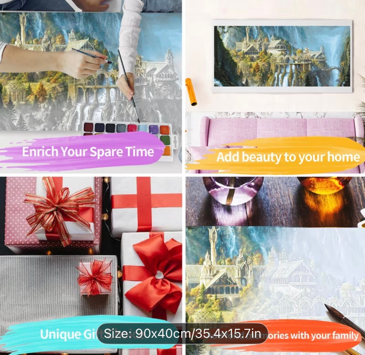 نقاشی با اعداد طرح قصر افسانه ای آبشارها سایز 40*90
