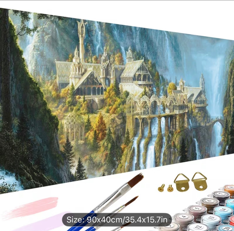 نقاشی با اعداد طرح قصر افسانه ای آبشارها سایز 40*90