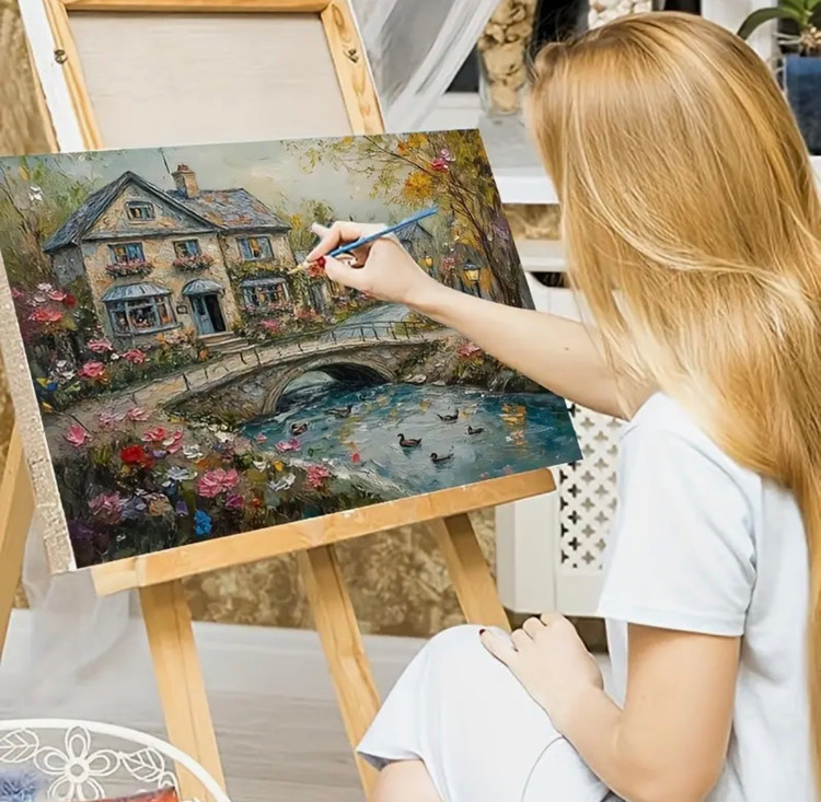 نقاشی با اعداد طرح دهکده رودخانه ای سایز 50*40