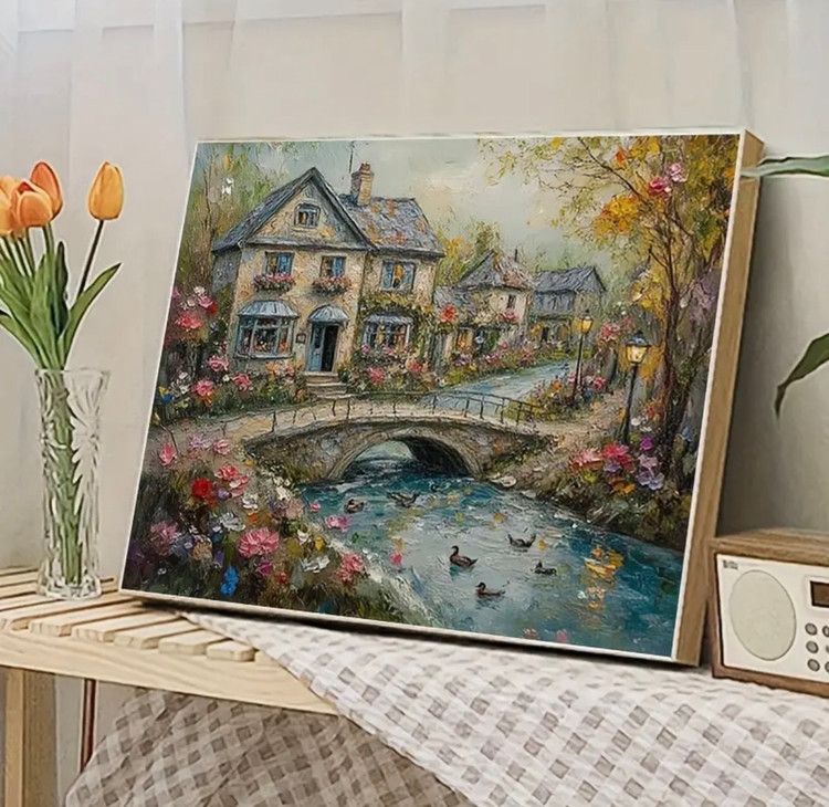 نقاشی با اعداد طرح دهکده رودخانه ای سایز 50*40