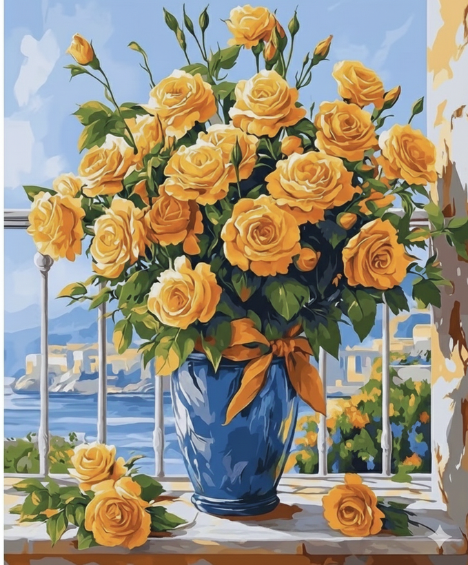 نقاشی با اعداد طرح گلدان رزهای طلایی سایز 50*40