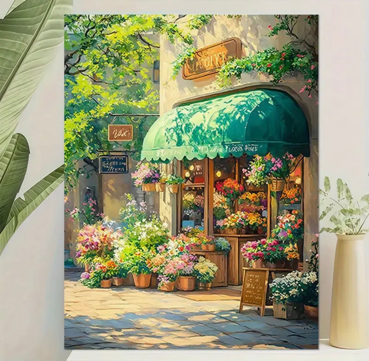نقاشی با اعداد طرح گل فروشی اروپایی سایز 50*40