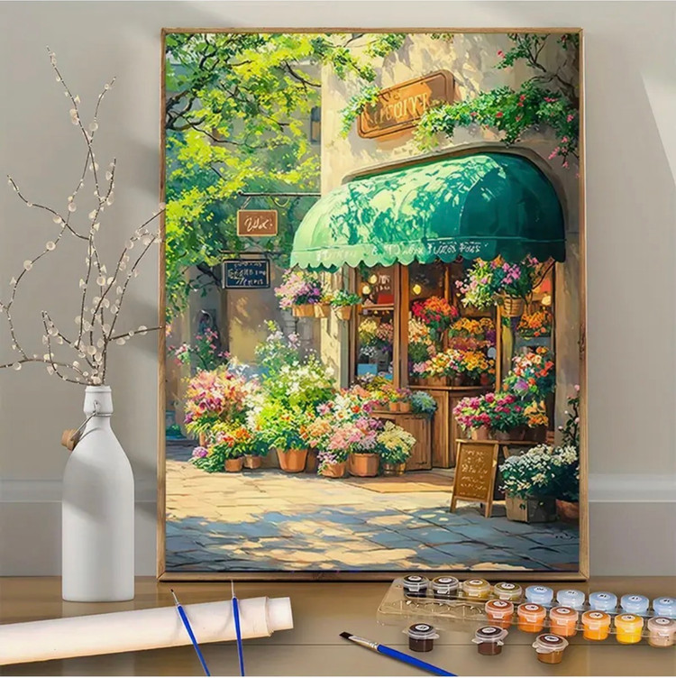 نقاشی با اعداد طرح گل فروشی اروپایی سایز 50*40