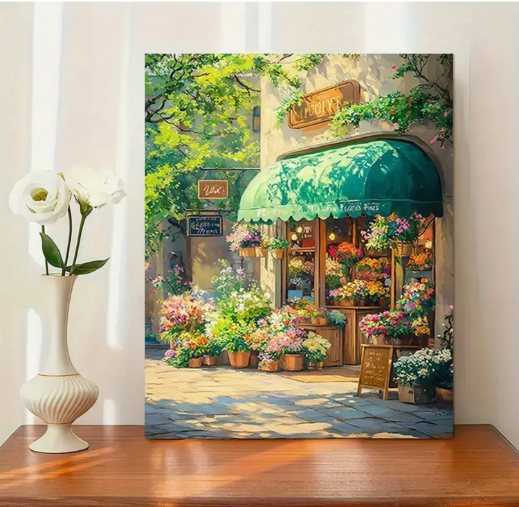 نقاشی با اعداد طرح گل فروشی اروپایی سایز 50*40