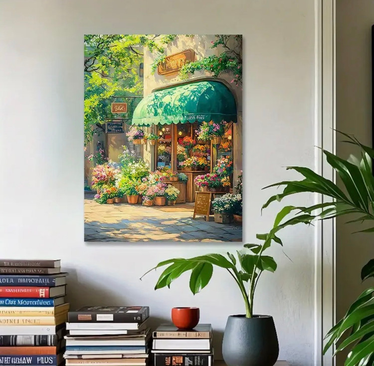 نقاشی با اعداد طرح گل فروشی اروپایی سایز 50*40