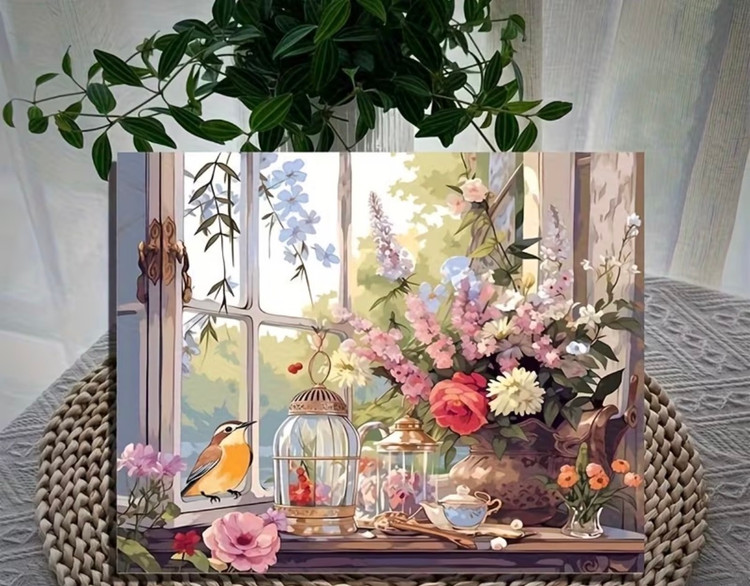 نقاشی با اعداد طرح صبحی آرام کنار پنجره سایز 50*40