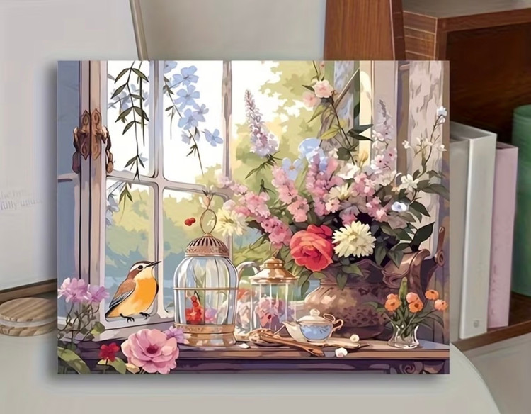 نقاشی با اعداد طرح صبحی آرام کنار پنجره سایز 50*40