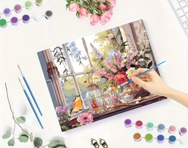 نقاشی با اعداد طرح صبحی آرام کنار پنجره سایز 50*40