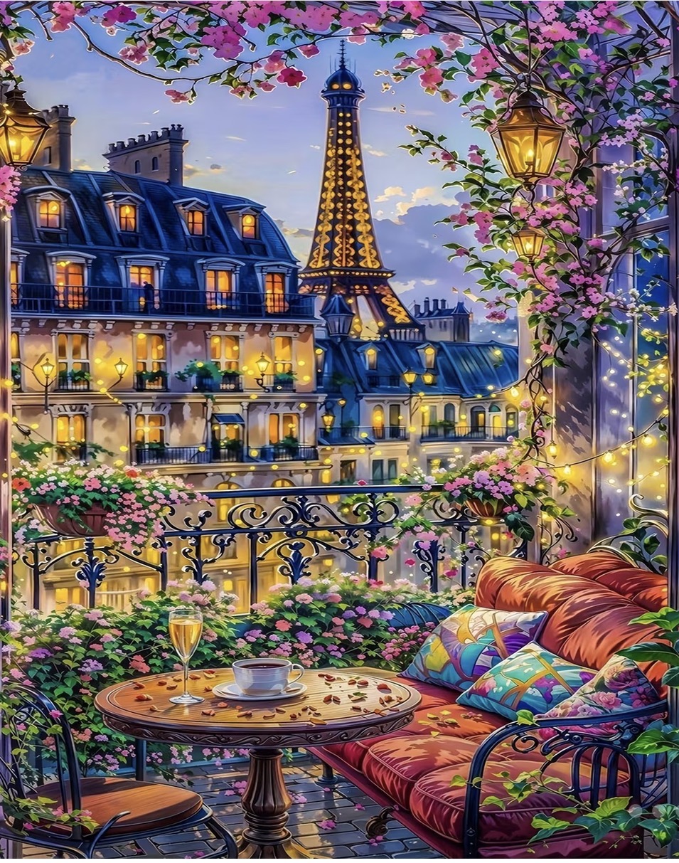 نقاشی با اعداد طرح بالکن پاریس سایز 50*40