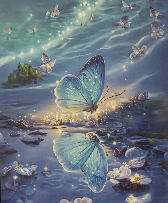 نقاشی الماسی طرح گل آبی سایز ۵۰*۴۰