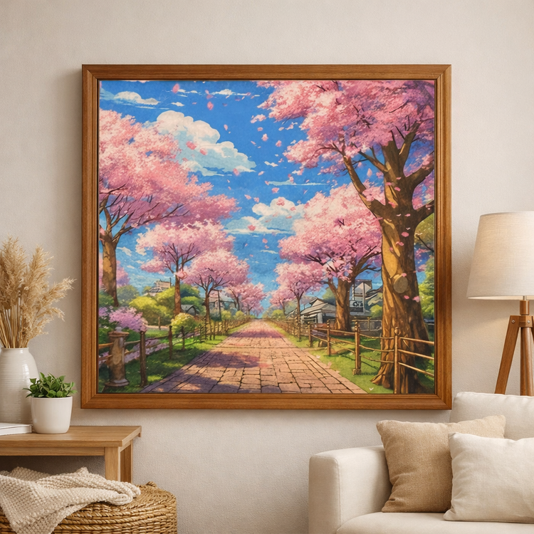 نقاشی الماسی طرح خیابون صورتی سایز 50*40