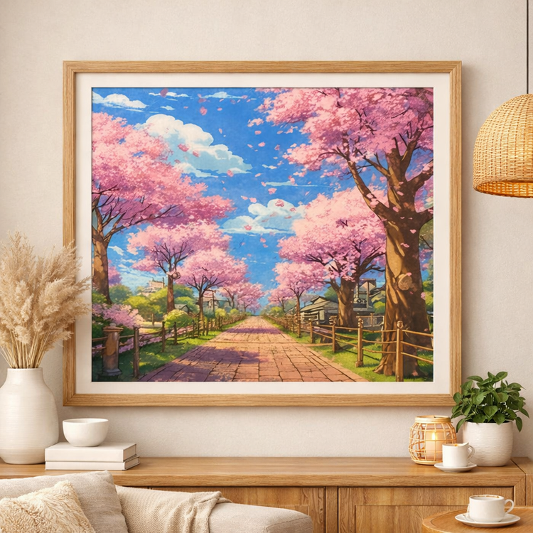 نقاشی الماسی طرح خیابون صورتی سایز 50*40