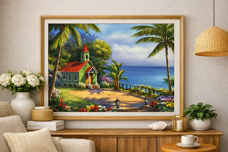 نقاشی الماسی طرح خونه ساحلی سایز 50*40