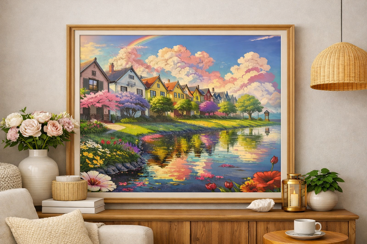 نقاشی الماسی طرح خونه های رنگی سایز 50*40