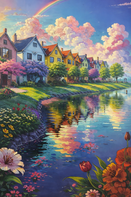 نقاشی الماسی طرح خونه های رنگی سایز 50*40