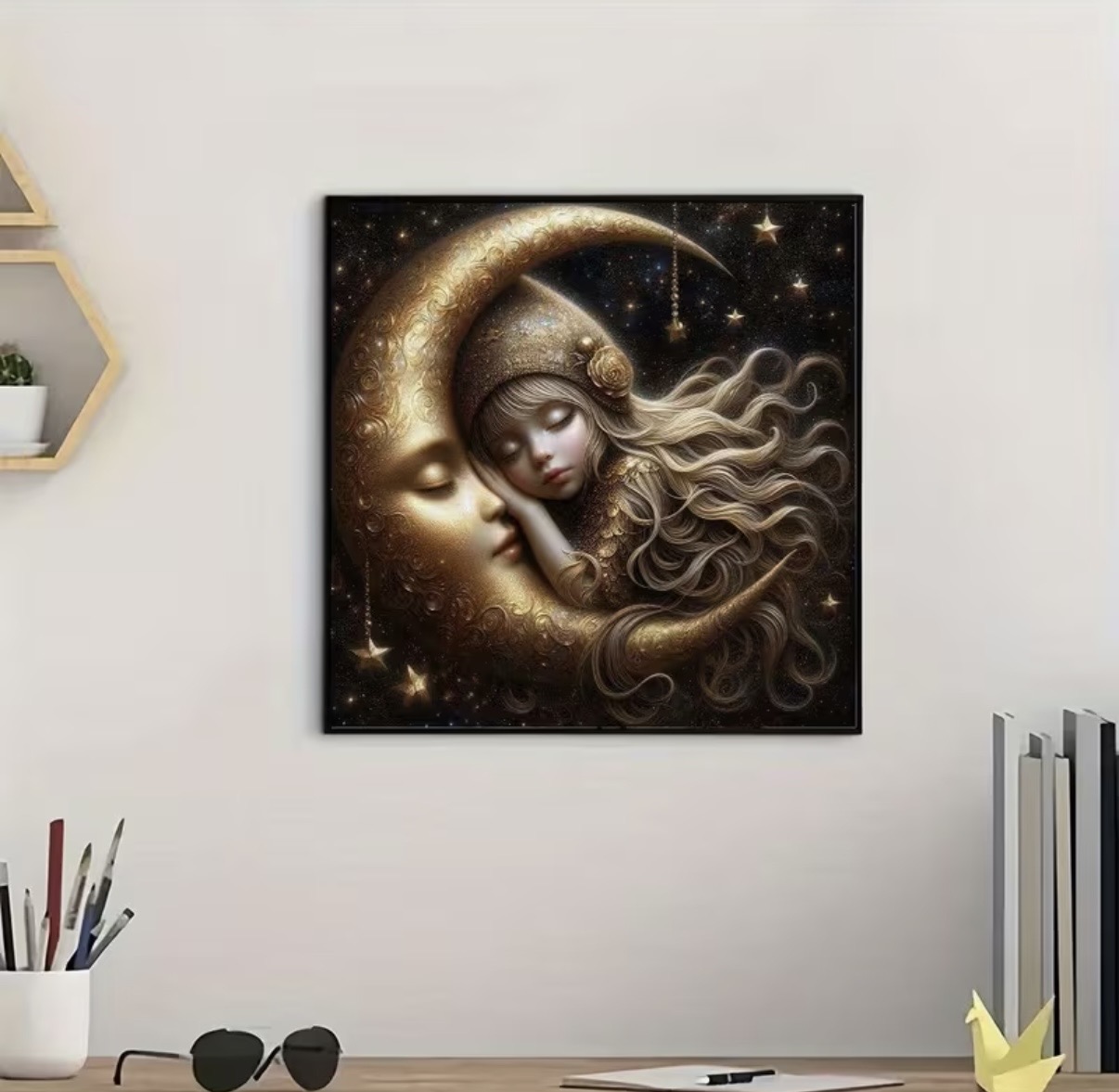 نقاشی الماسی روی بوم طرح دخترماه سایز 40*30