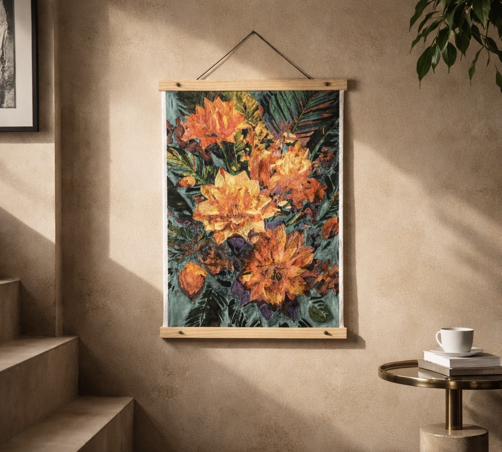 نقاشی با اعداد با فریم چوبی طرح گل سایز 50*40
