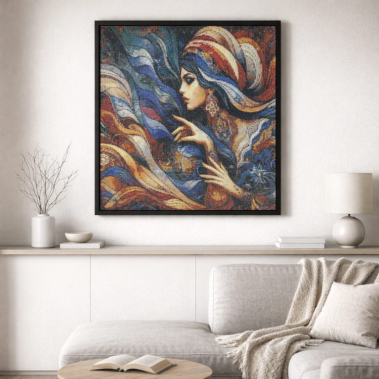 نقاشی الماسی روی بوم طرح دختر رنگی سایز 50*40